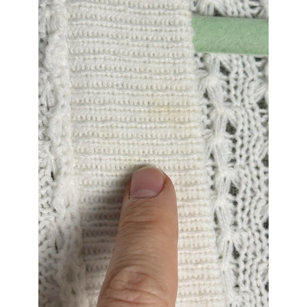 Vintage Brunny Sweater V Neck Cardigan Chunky Knit Oversize Grandmacore White XL - Picture 4 of 5